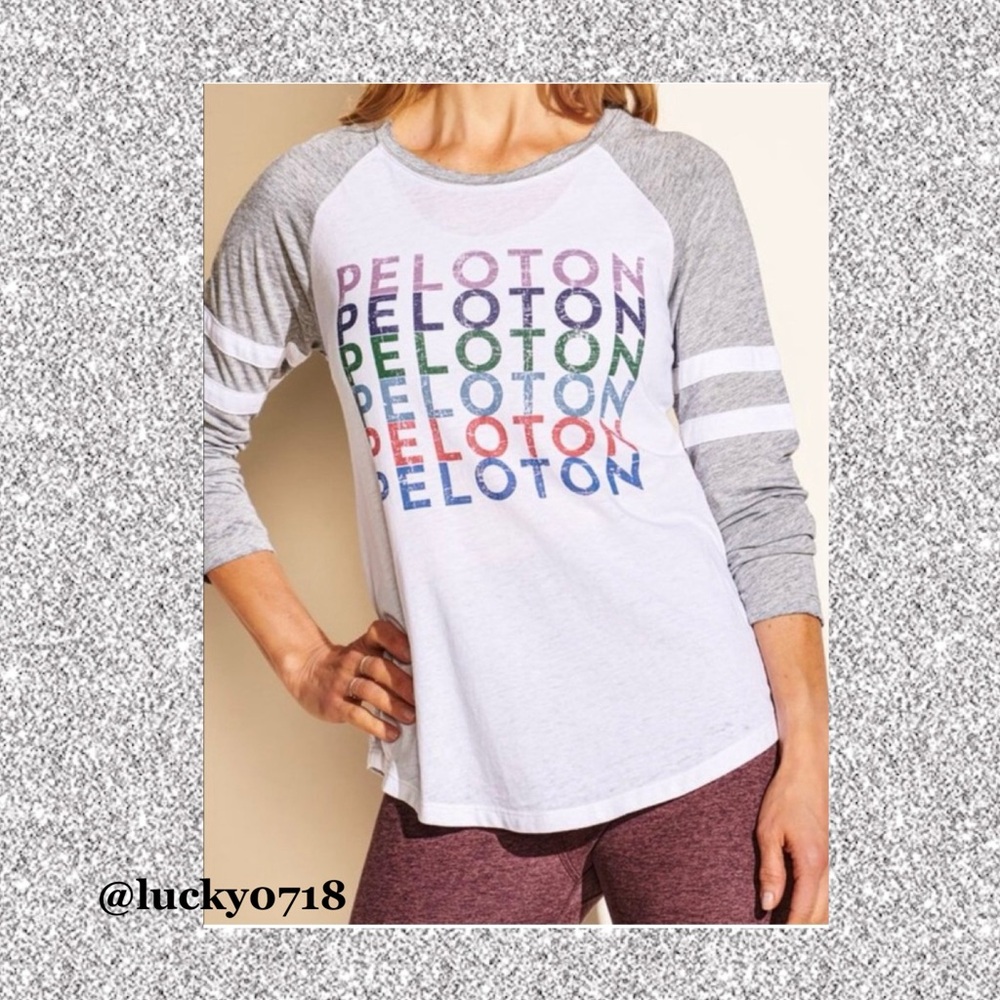 Peloton NWT Raglan Baseball Long Sleeve Tee White & Gray Sz S